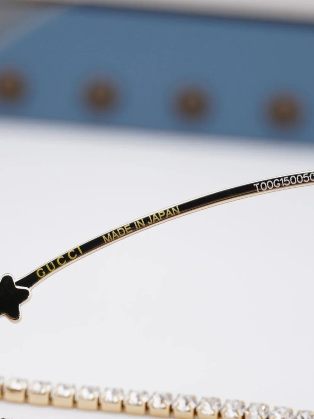 Gucci GG1569S 001 Cat Eye Sunglasses - Gold with White Stone / Brown